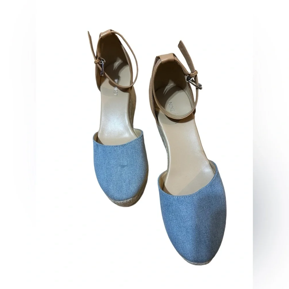Nine West Ariela 3 Denim Espadrille Wedge Sandals Size 10 Nine West